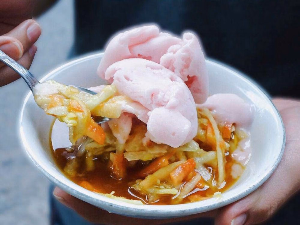 Rujak Es Krim — fruit salad served with ice cream, a Jogja specialty